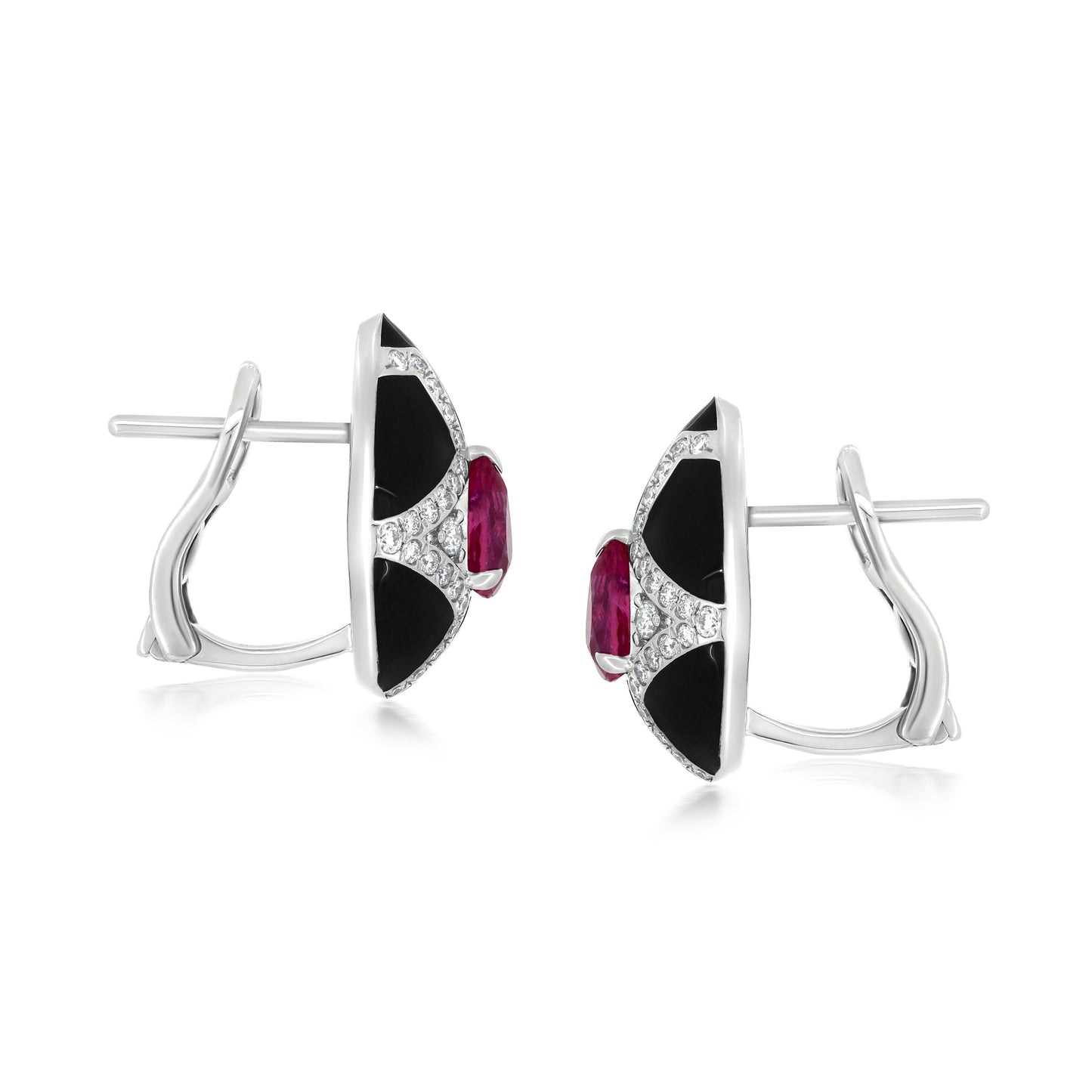 Diamond Frame Earring With Ruby And Diamond In 18K White Gold