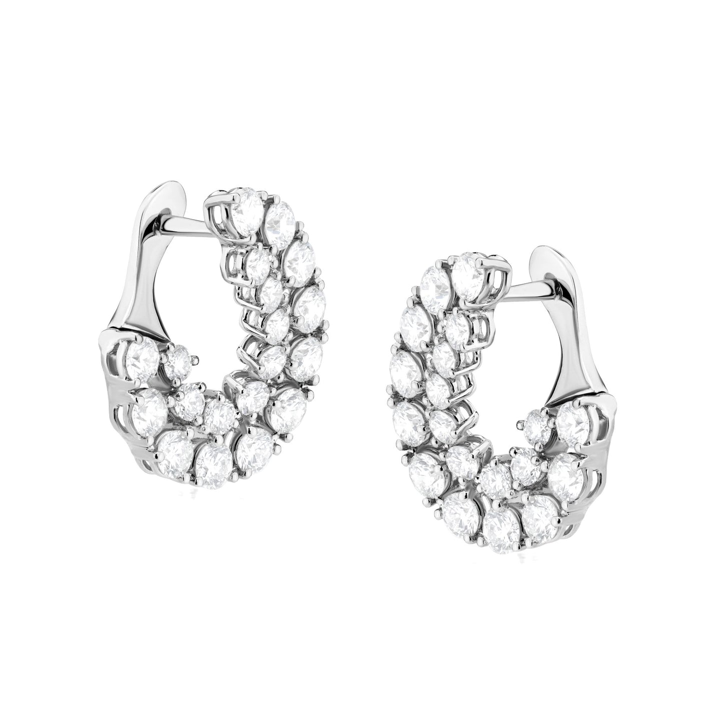 Hemisphere Dual Row Diamond 18K White Gold Earrings