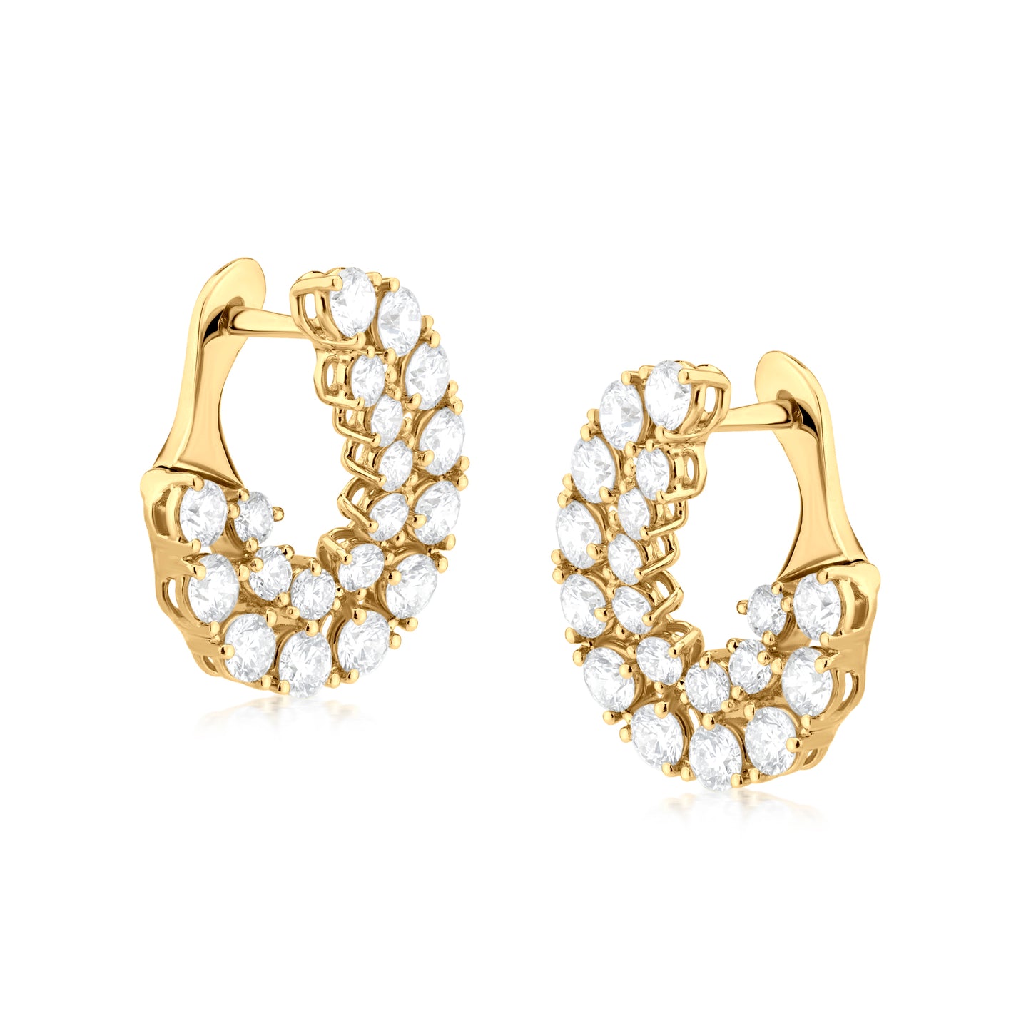 Hemisphere Dual Row Diamond 18K Gold Earrings