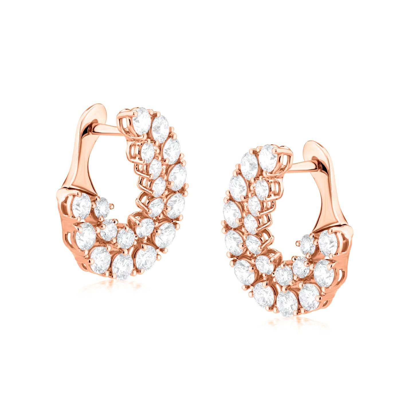 Hemisphere Dual Row Diamond 18K Rose Gold Earrings