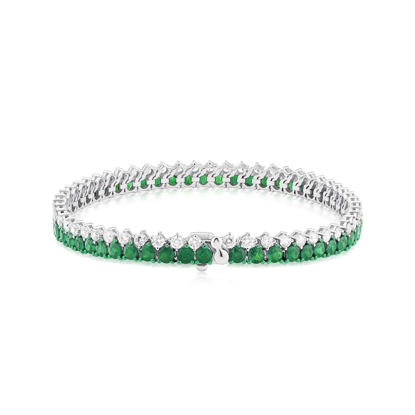 Emerald and Diamond Dual Row Two-Tone 18K White Gold Bracelet