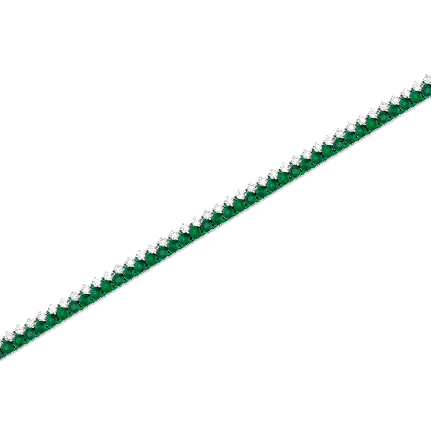 Emerald and Diamond Dual Row Two-Tone 18K White Gold Bracelet