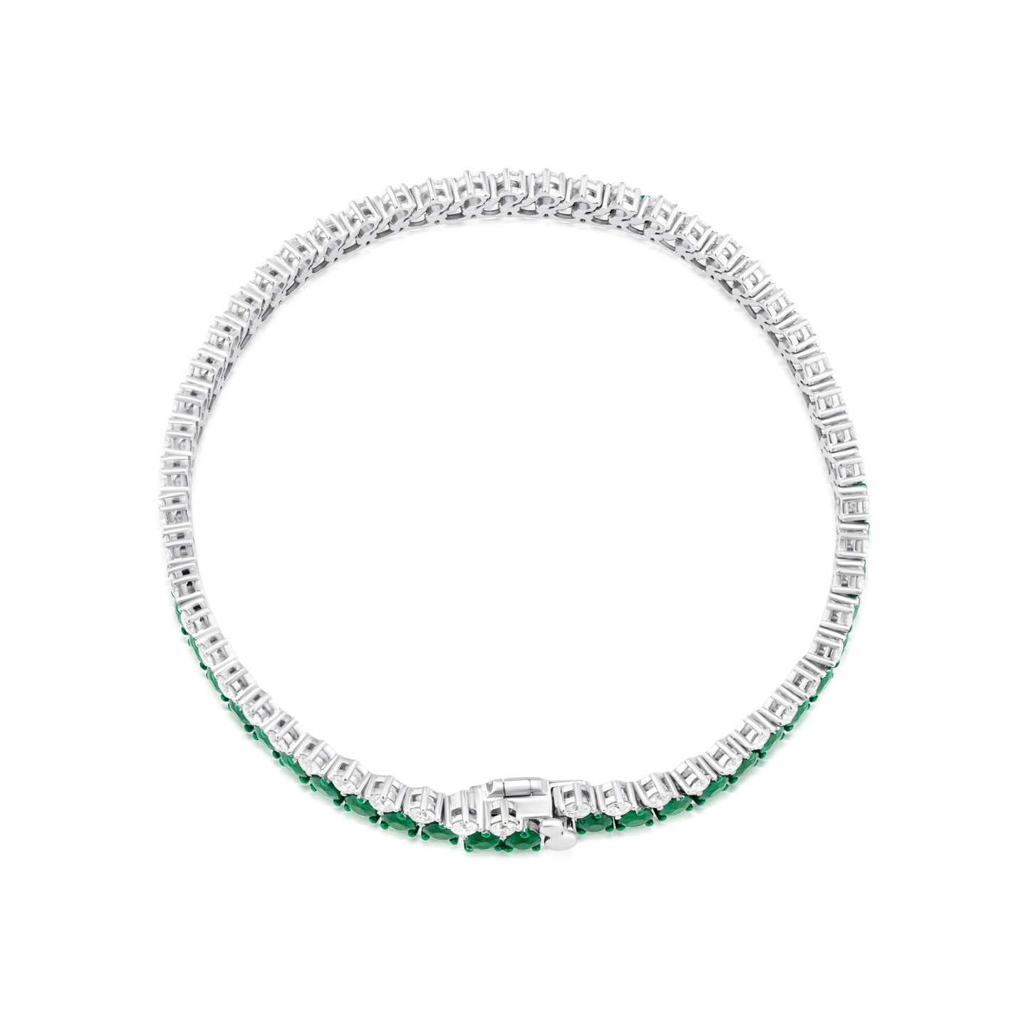 Emerald and Diamond Dual Row Two-Tone 18K White Gold Bracelet