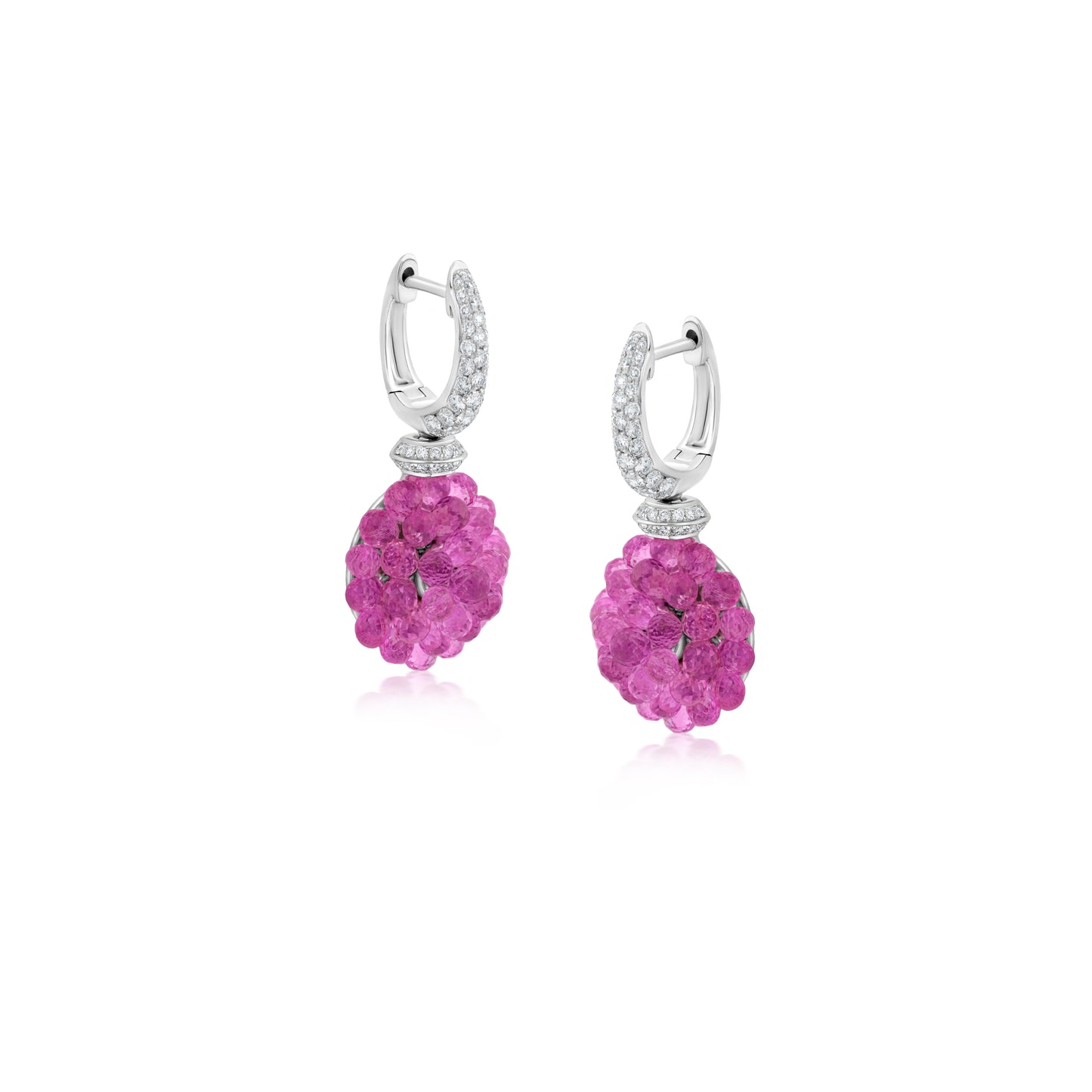 Small Cluster Earrings With Pink Sapphire And Diamond In 18K White Gold
