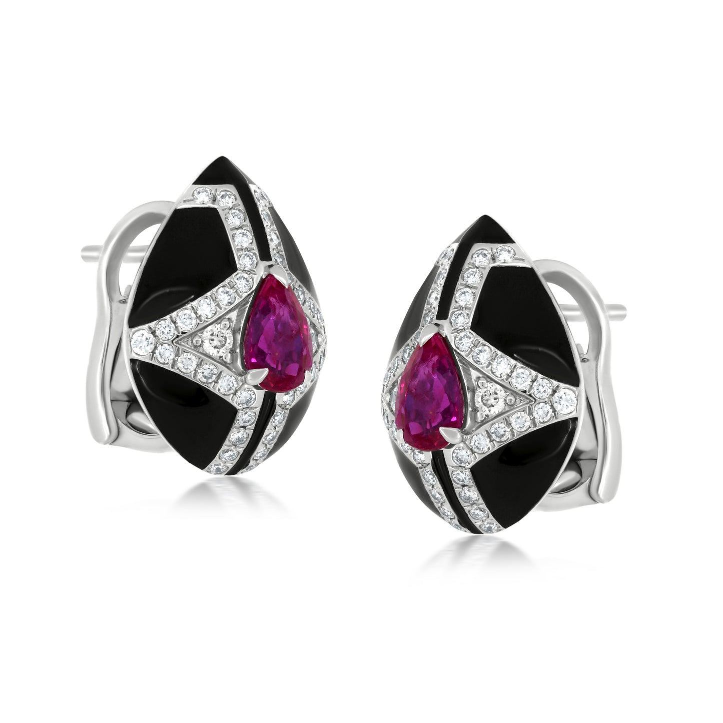 Diamond Frame Earring With Ruby And Diamond In 18K White Gold