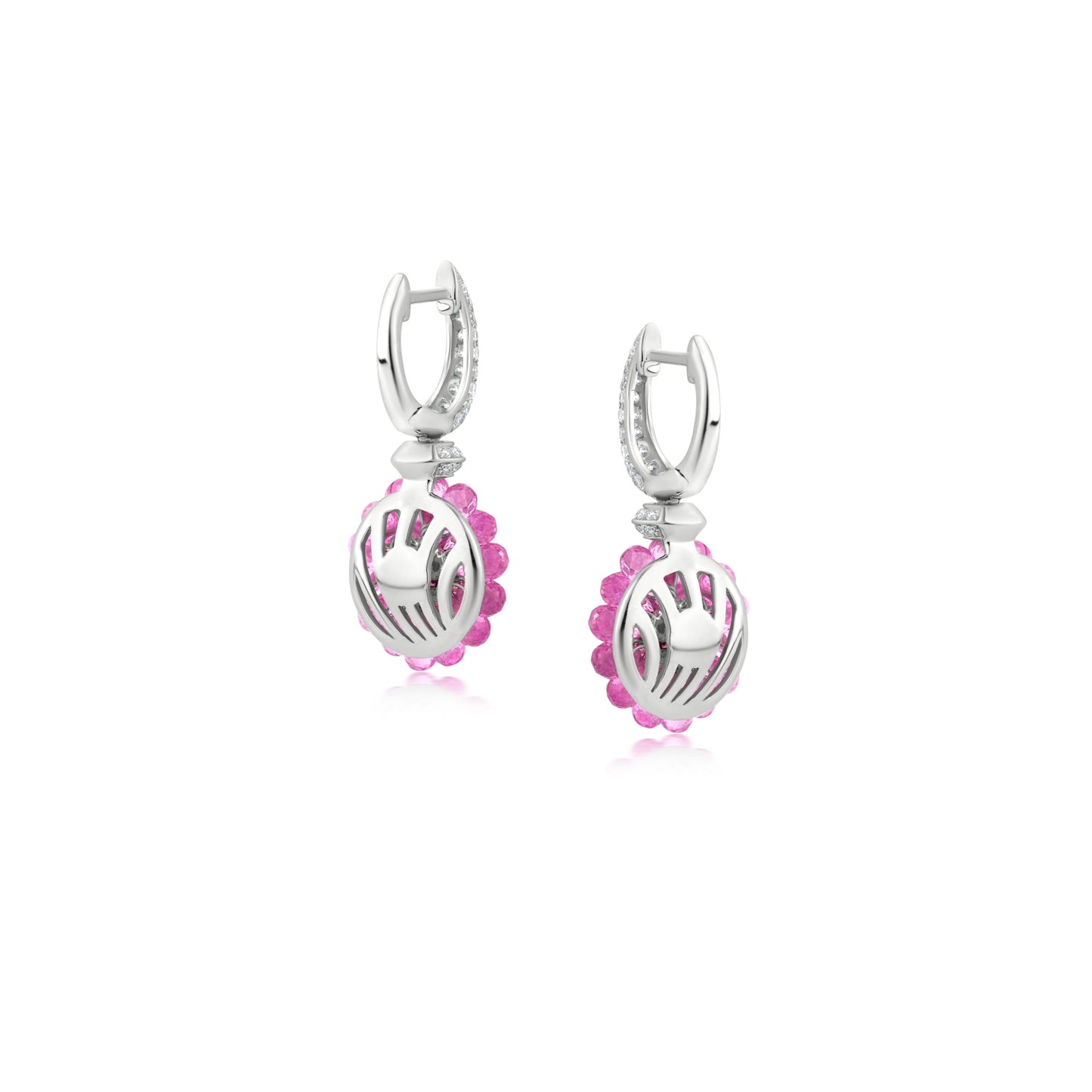 Small Cluster Earrings With Pink Sapphire And Diamond In 18K White Gold