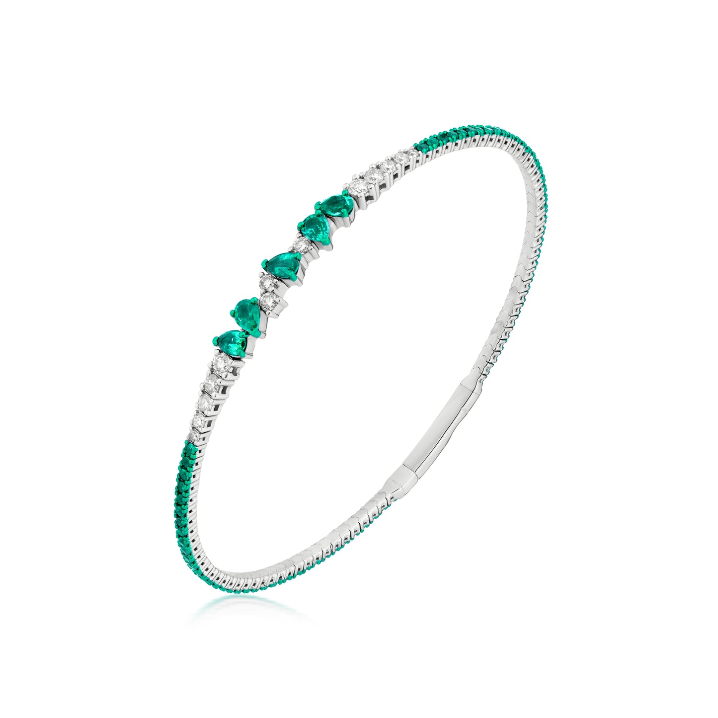 Emerald and Diamond 18K White Gold Multi-Pear Bangle