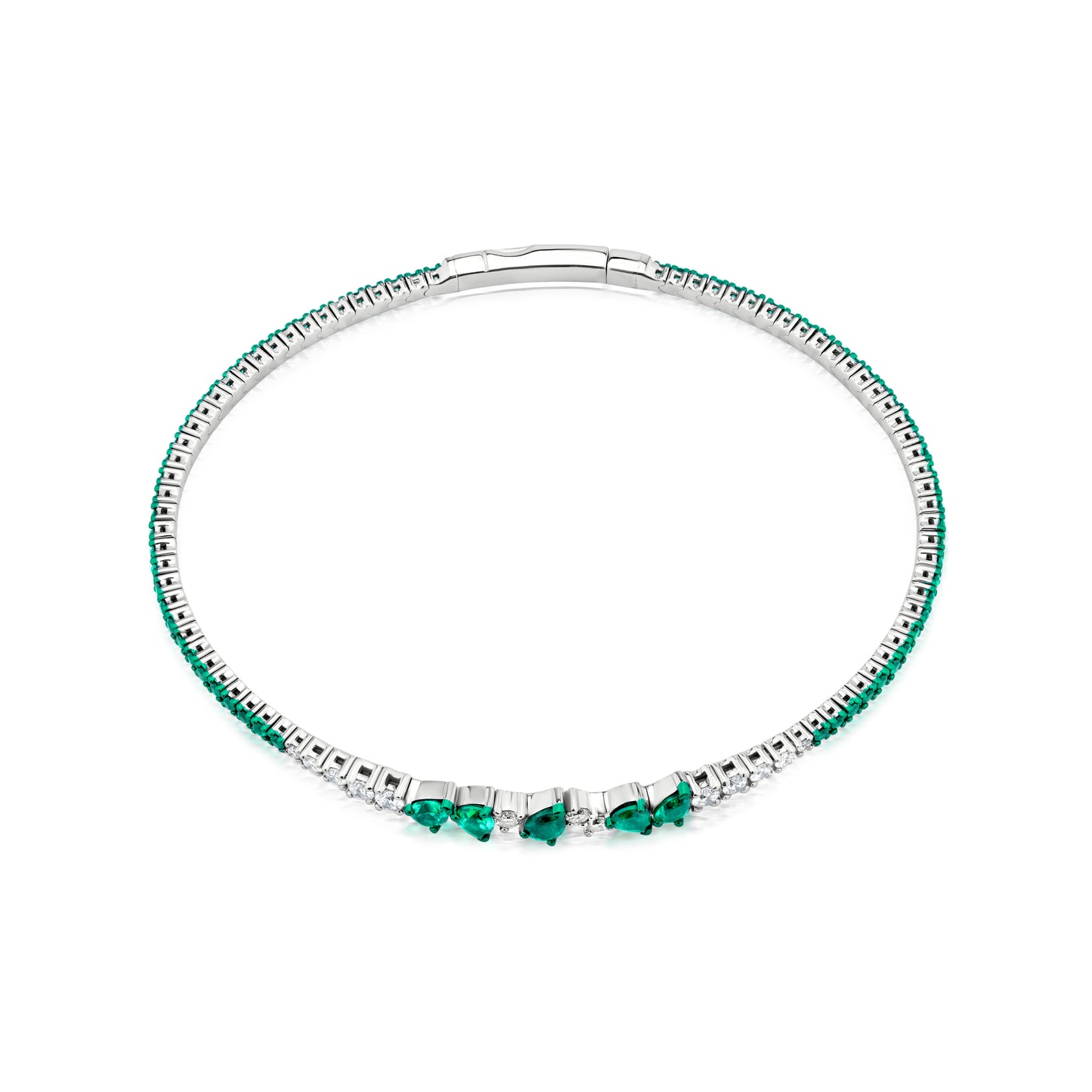 Emerald and Diamond 18K White Gold Multi-Pear Bangle