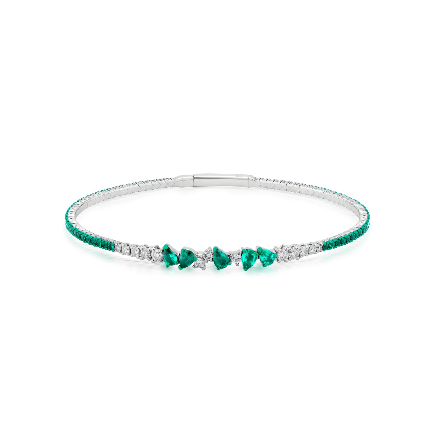 Emerald and Diamond 18K White Gold Multi-Pear Bangle