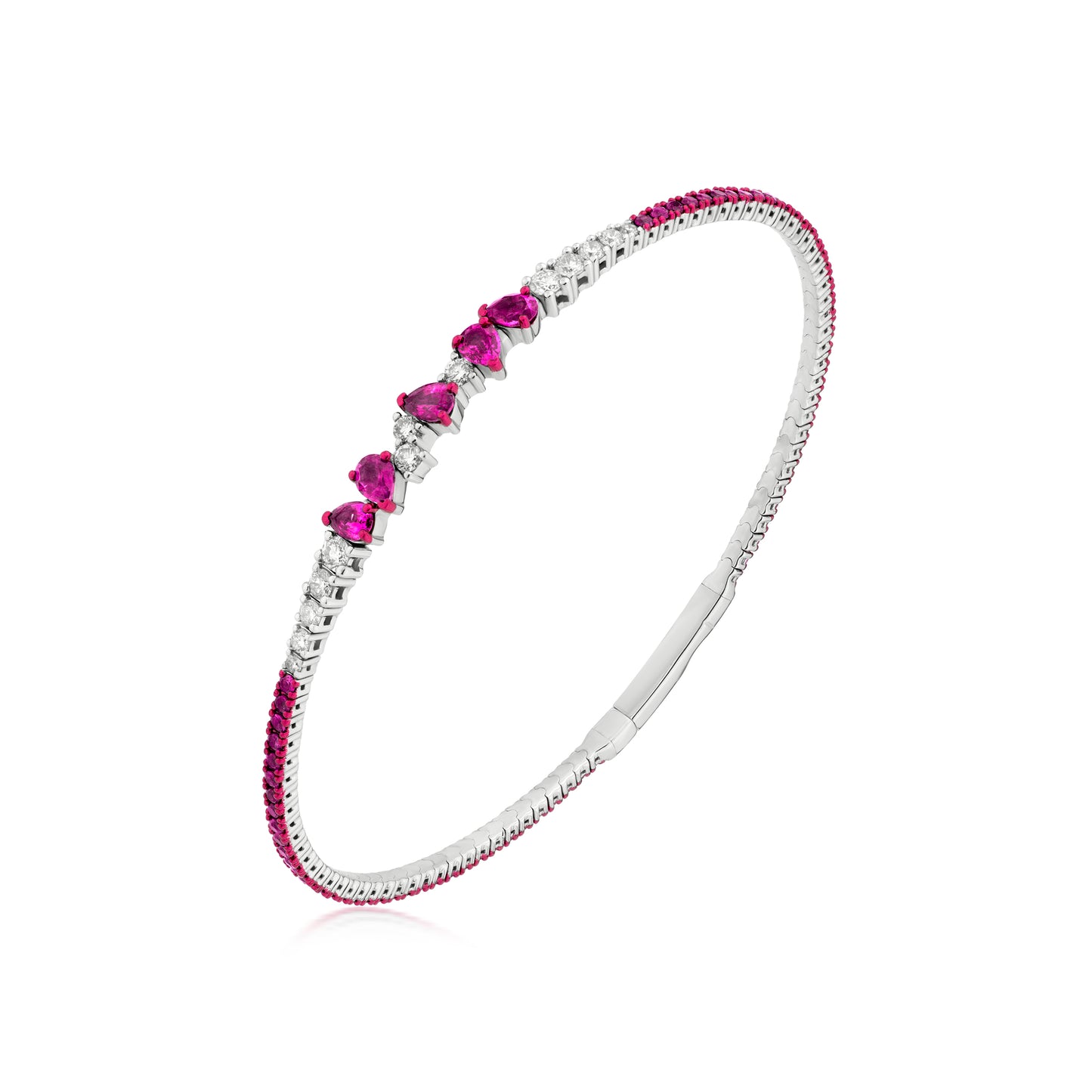 Ruby and Diamond 18K White Gold Multi-Pear Bangle