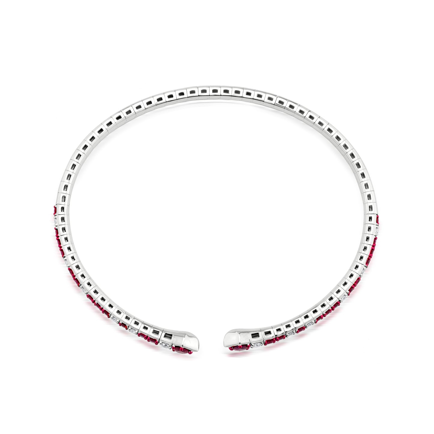 Ruby and Diamond 18K White Gold Open Bangle