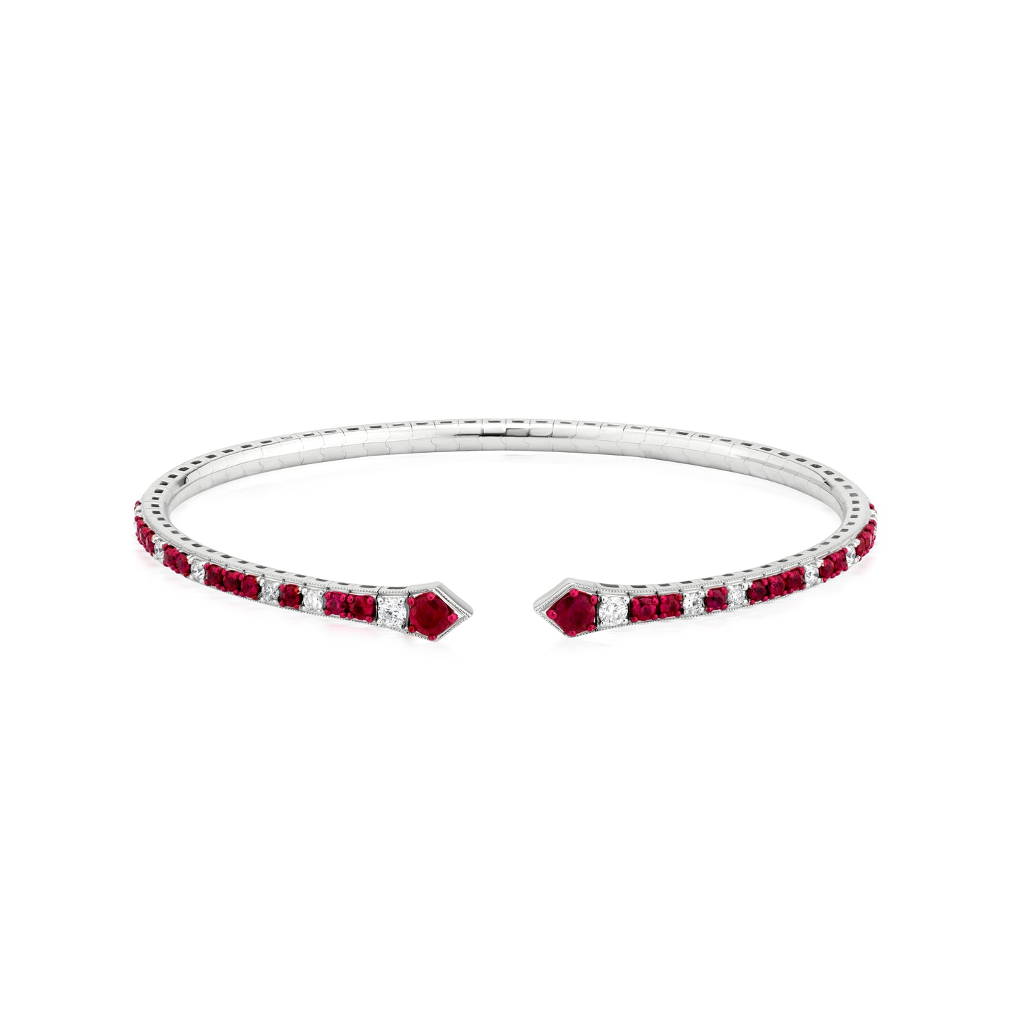 Ruby and Diamond 18K White Gold Open Bangle