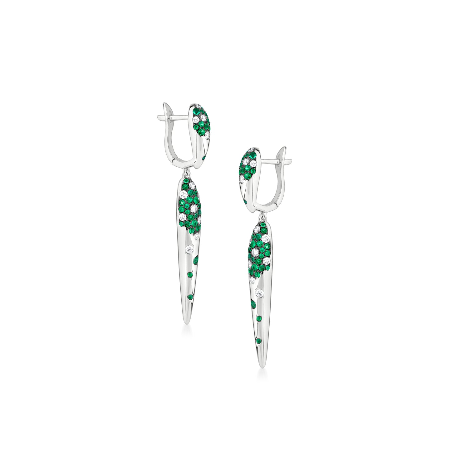 18K White Gold White Diamond and Emerald Dangle Earring