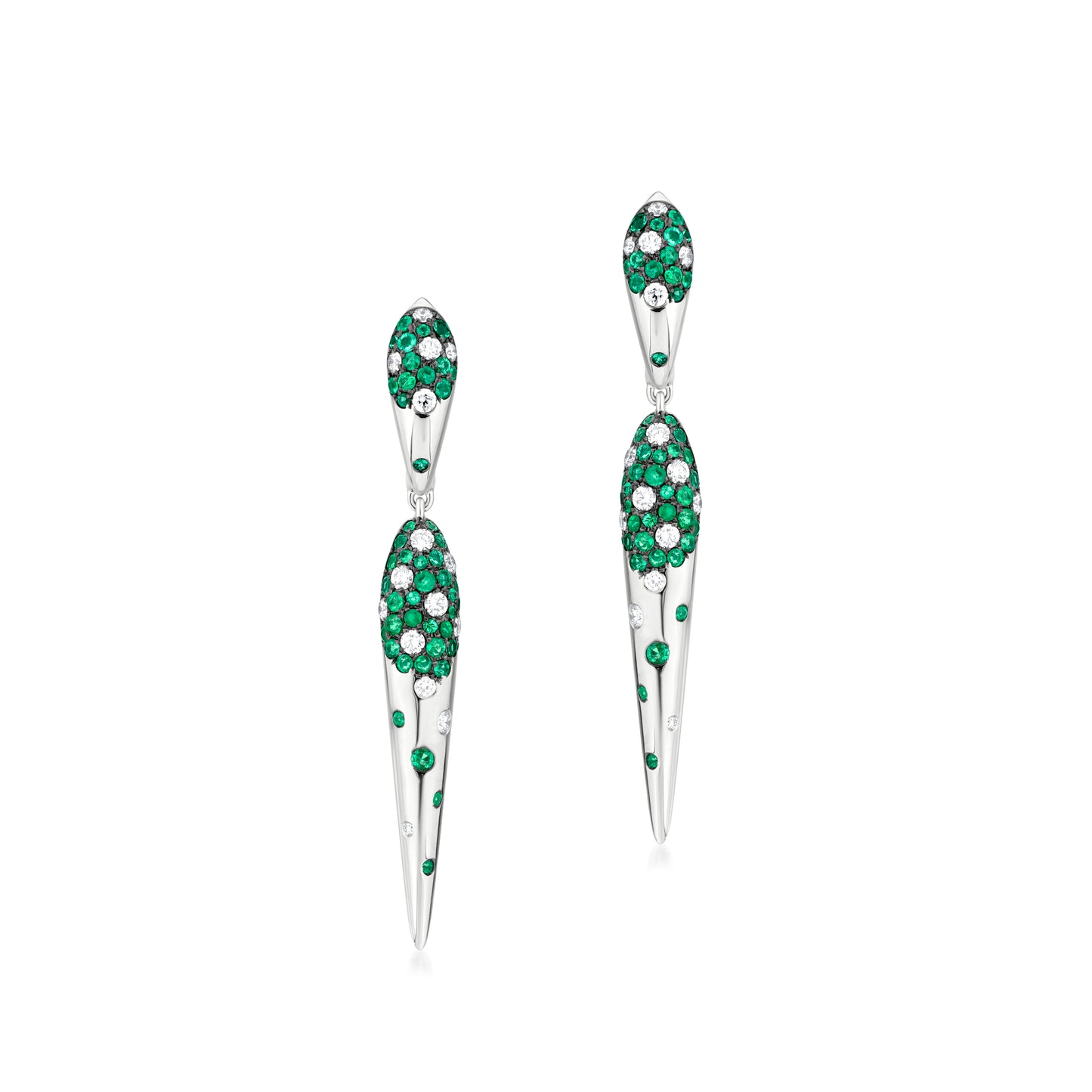 18K White Gold White Diamond and Emerald Dangle Earring