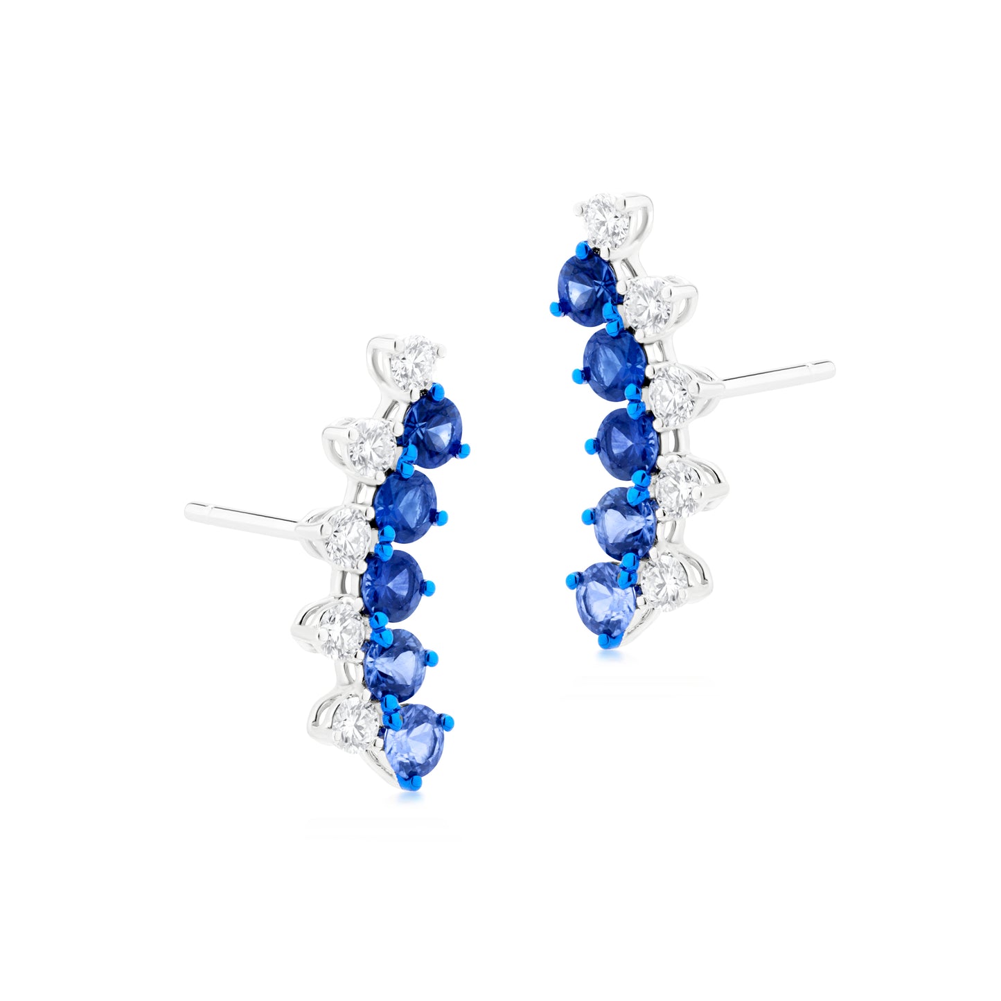 Sapphire and Diamond 18K White Gold Arc Stud Earrings