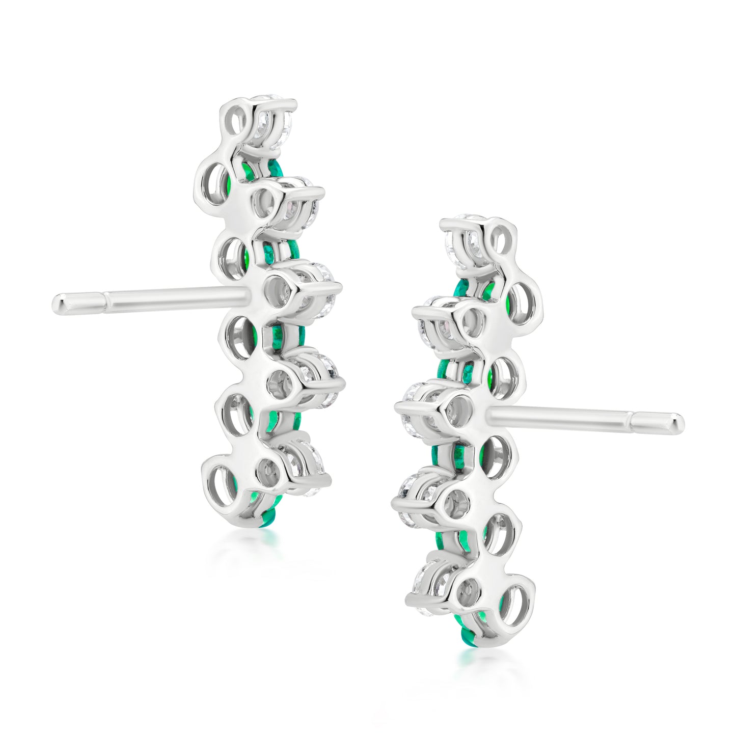 Emerald and Diamond 18K White Gold Arc Stud Earrings
