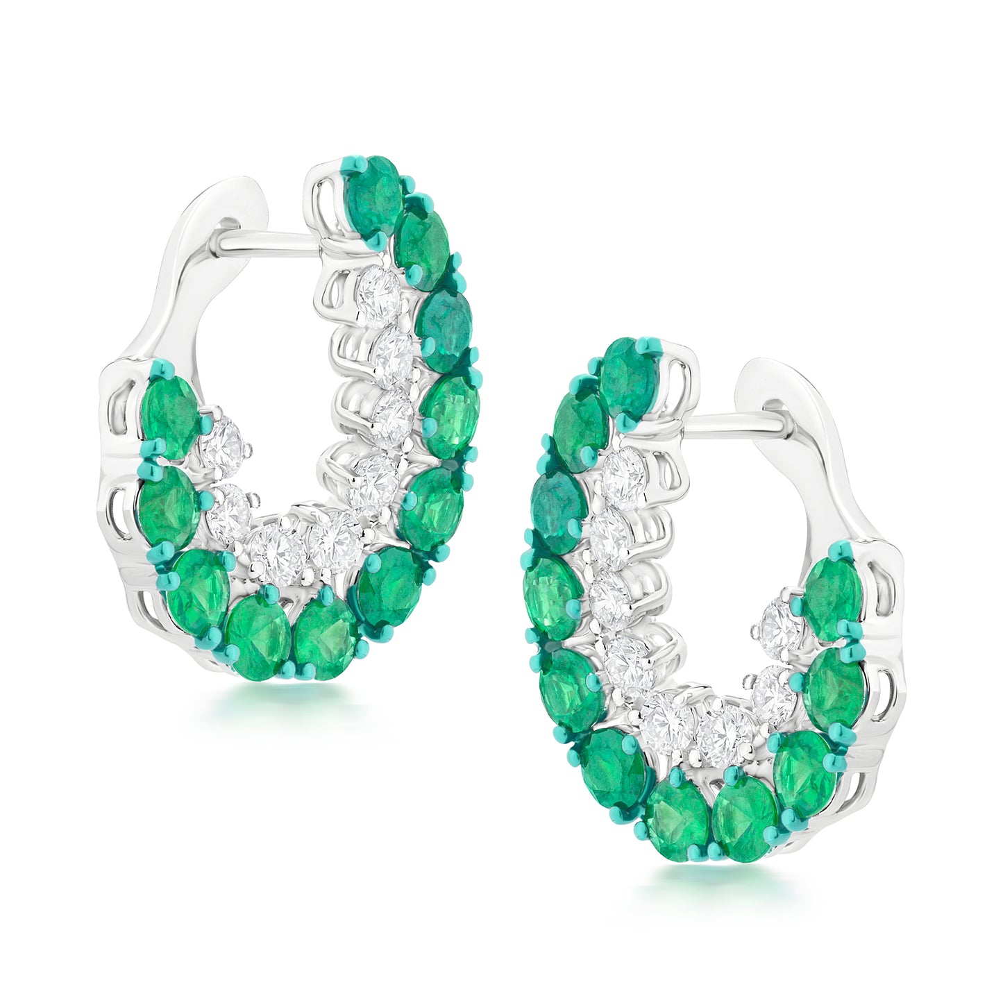 Hemisphere Dual Row Emerald & Diamond 18K White Gold Earrings