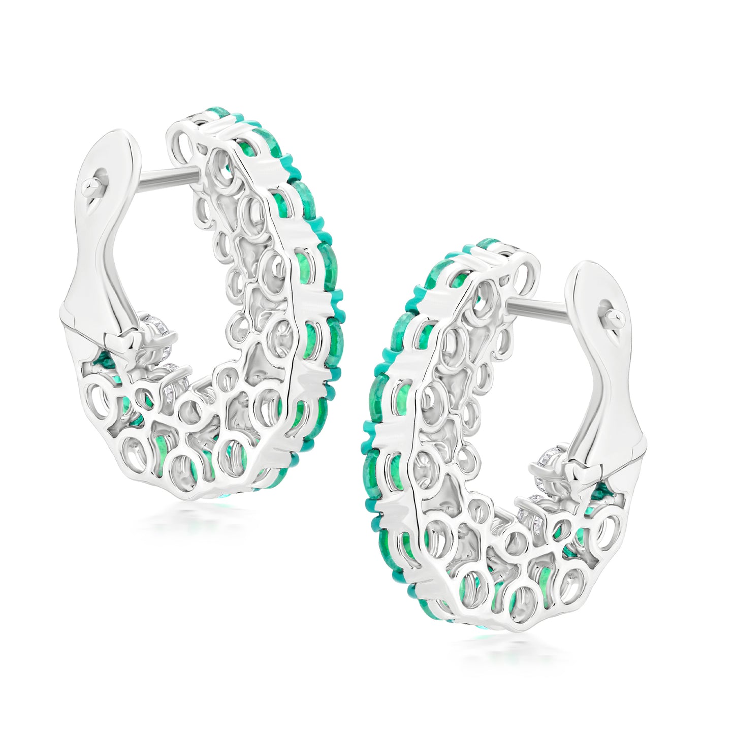 Hemisphere Dual Row Emerald & Diamond 18K White Gold Earrings