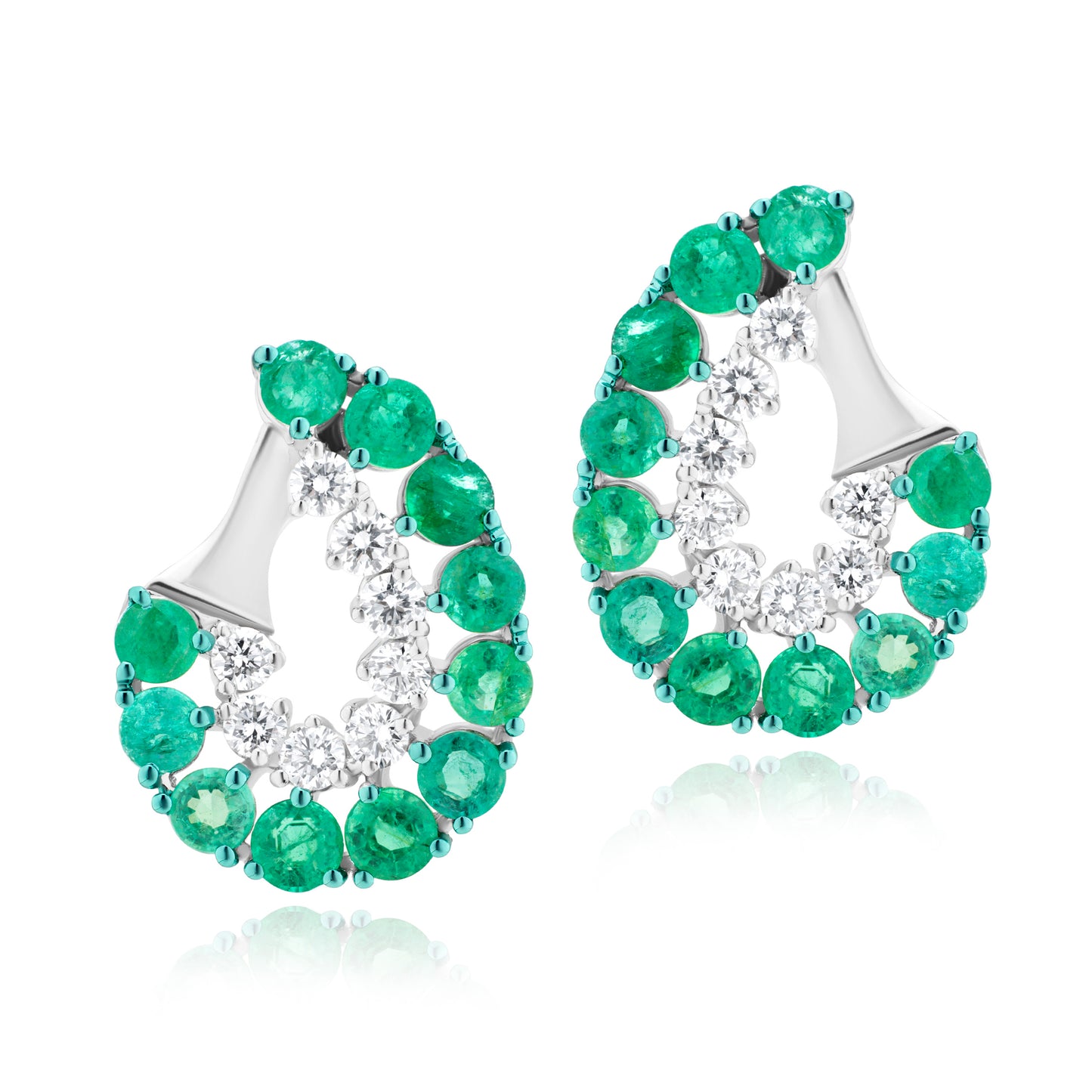 Hemisphere Dual Row Emerald & Diamond 18K White Gold Earrings
