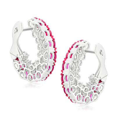 Hemisphere Dual Row Ruby & Diamond 18K White Gold Earrings