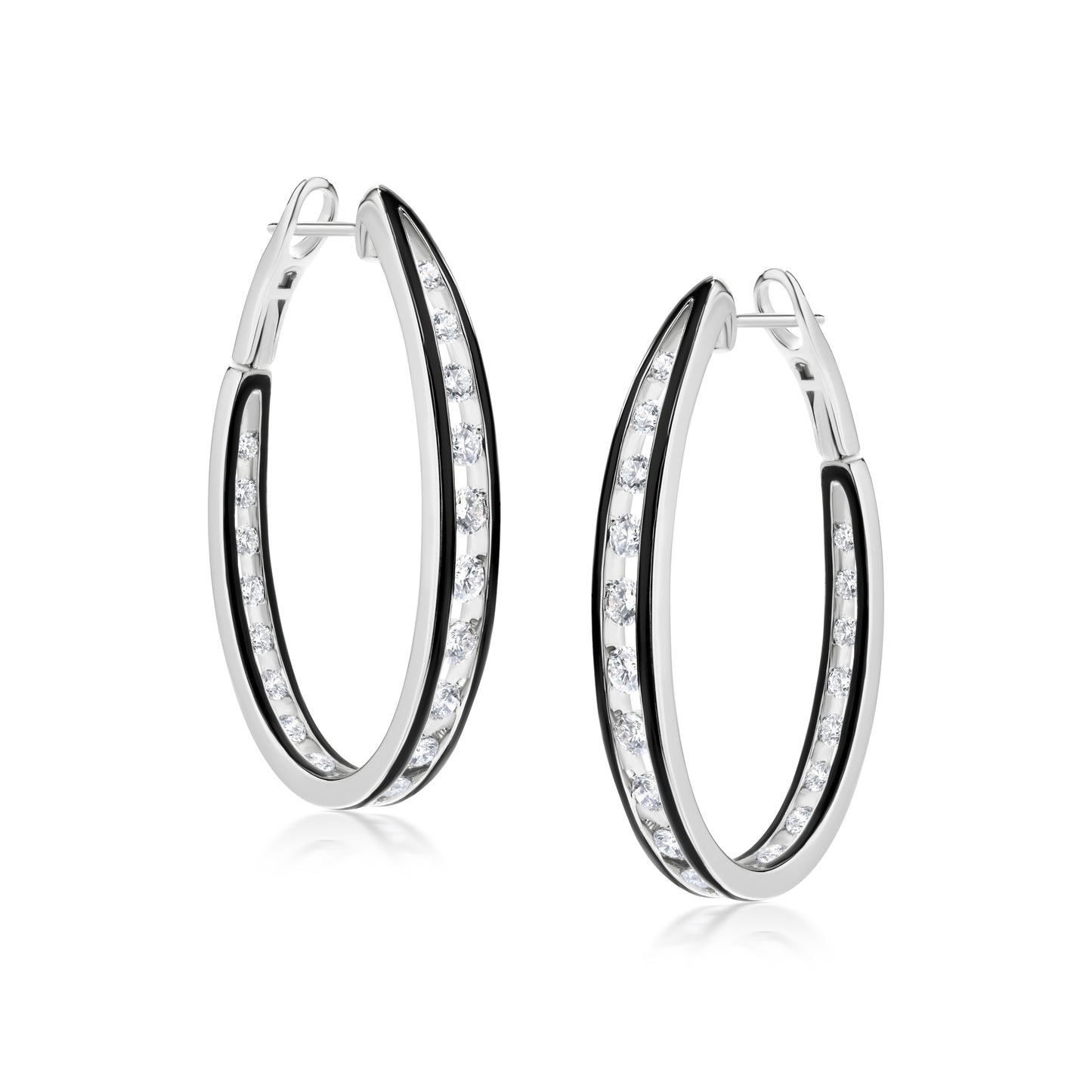 18K White Gold Enamel and Diamond Hoop Earring