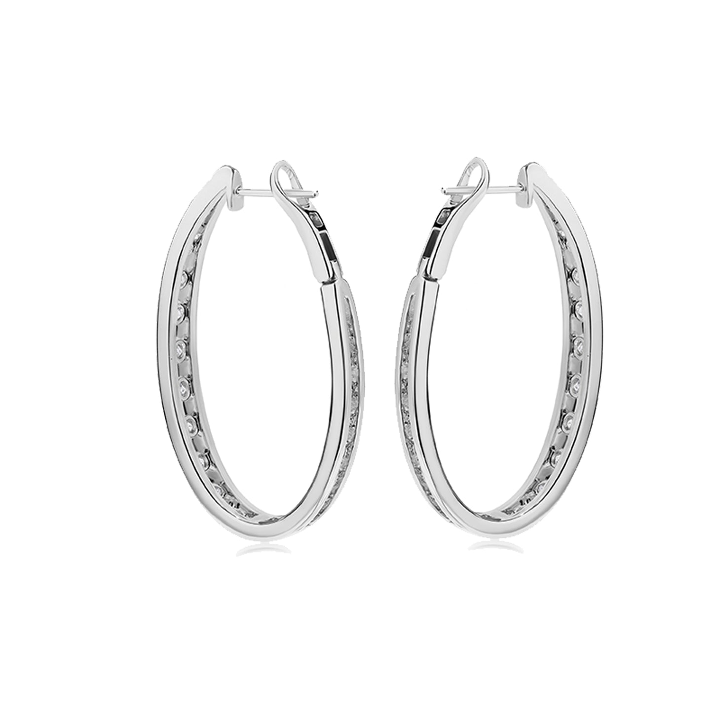 18K White Gold Enamel and Diamond Hoop Earring