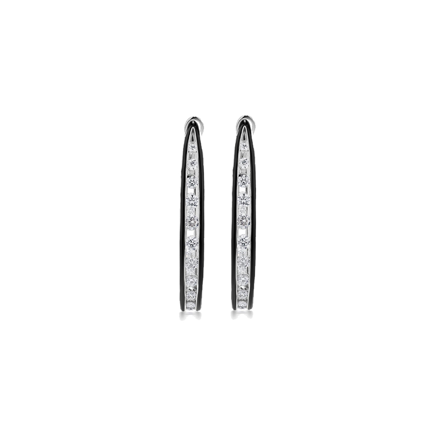 18K White Gold Enamel and Diamond Hoop Earring