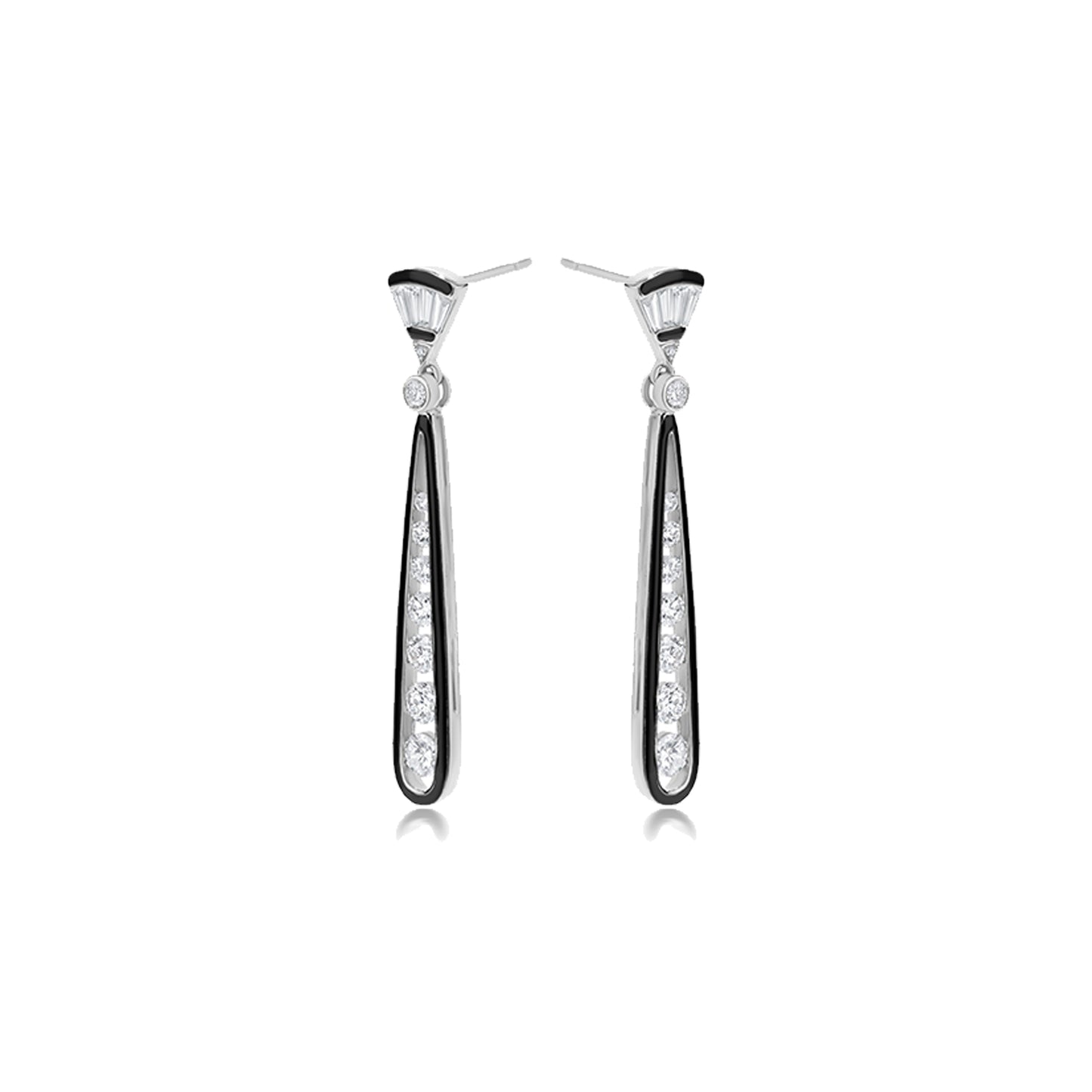 18K White Gold Diamond and Enamel Dangle Earring