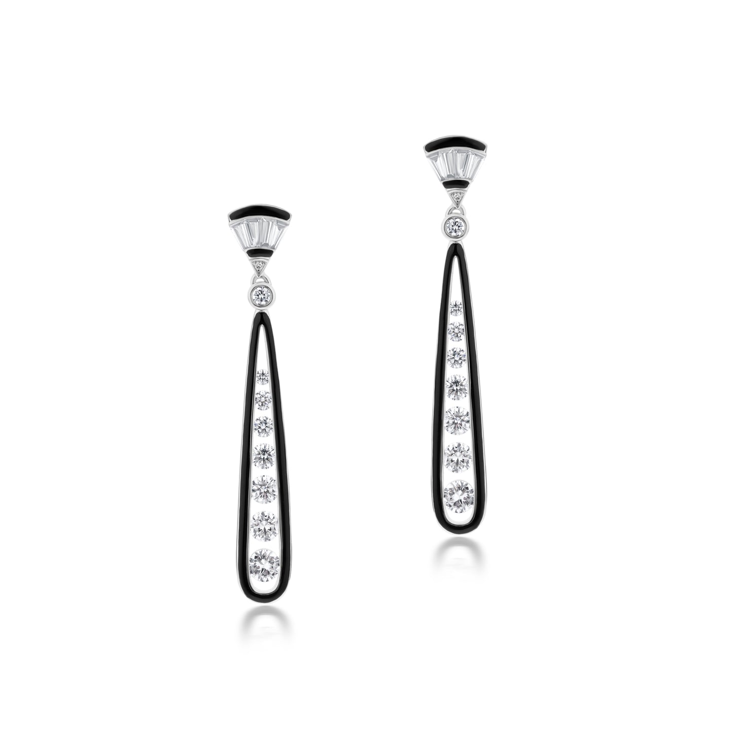 18K White Gold Diamond and Enamel Dangle Earring