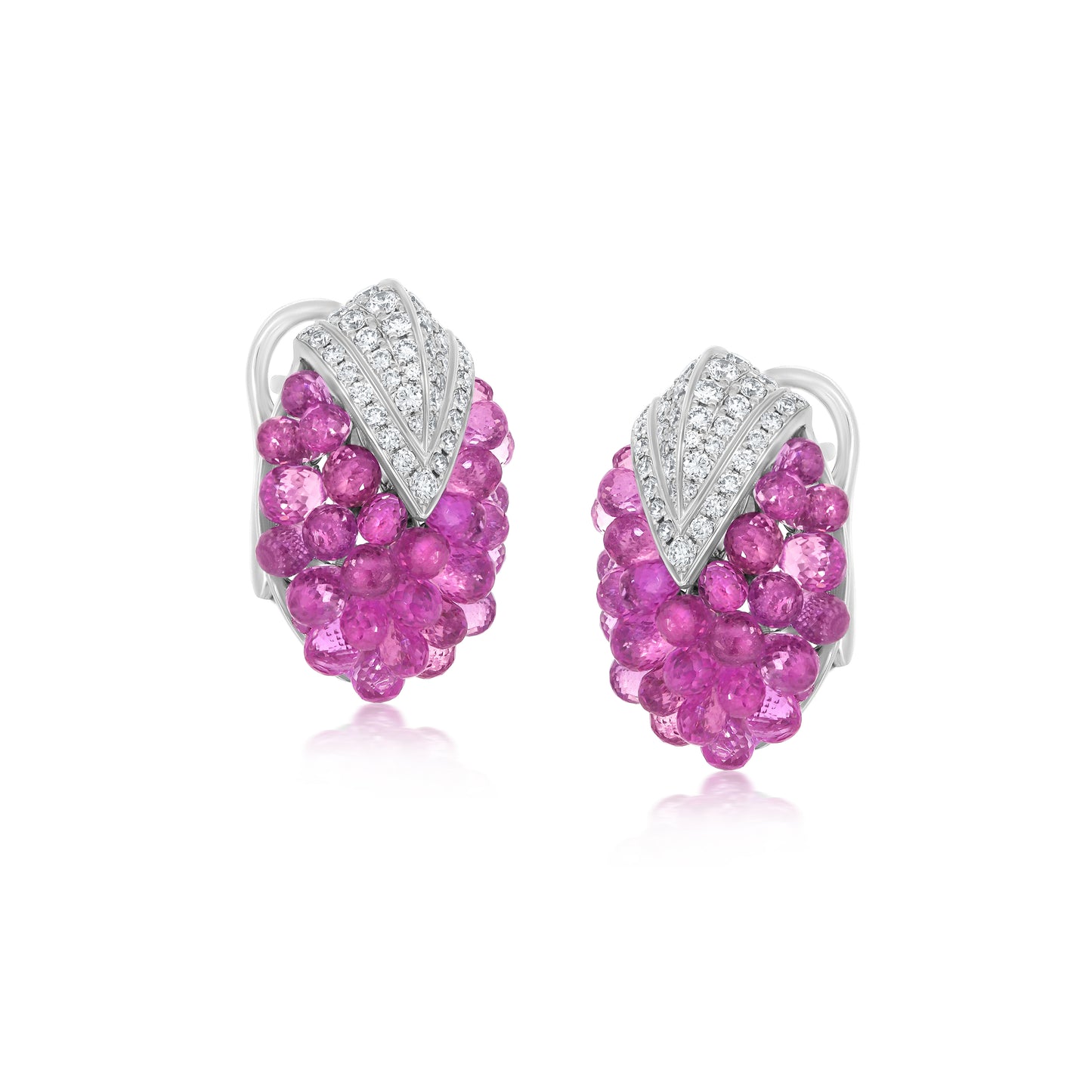 Small Cluster Around Point Earrings With Pink Sapphire And Diamond In 18K White Gold