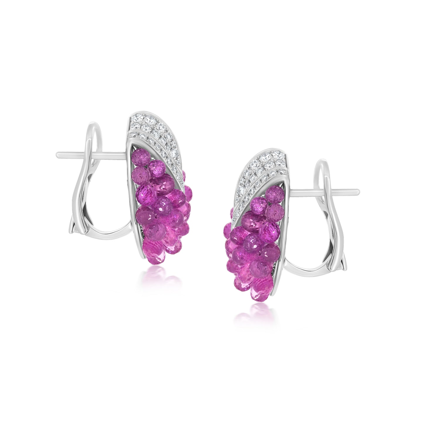 Small Cluster Around Point Earrings With Pink Sapphire And Diamond In 18K White Gold