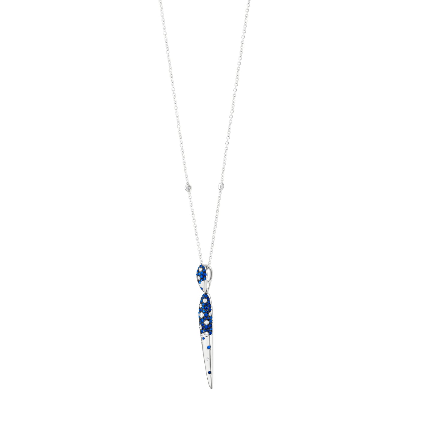 18K White Gold Diamond and Blue Sapphire Pendant Necklace