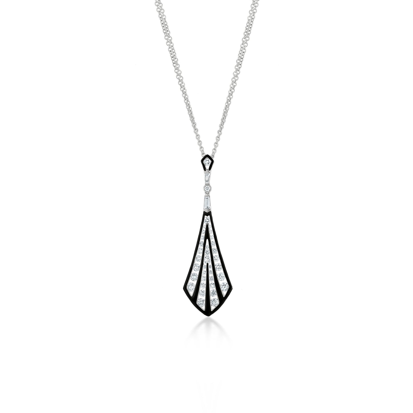 18K White Gold Enamel and Diamond Pendant Necklace