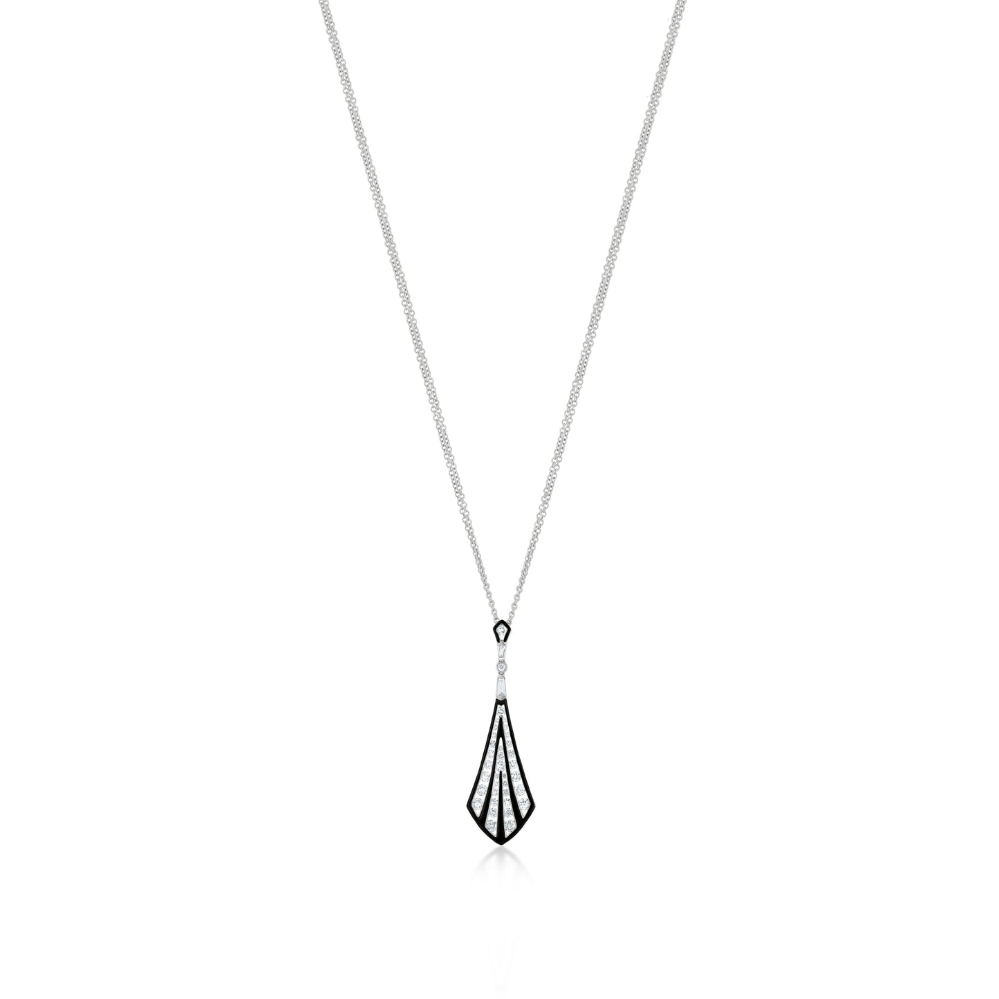 18K White Gold Enamel and Diamond Pendant Necklace