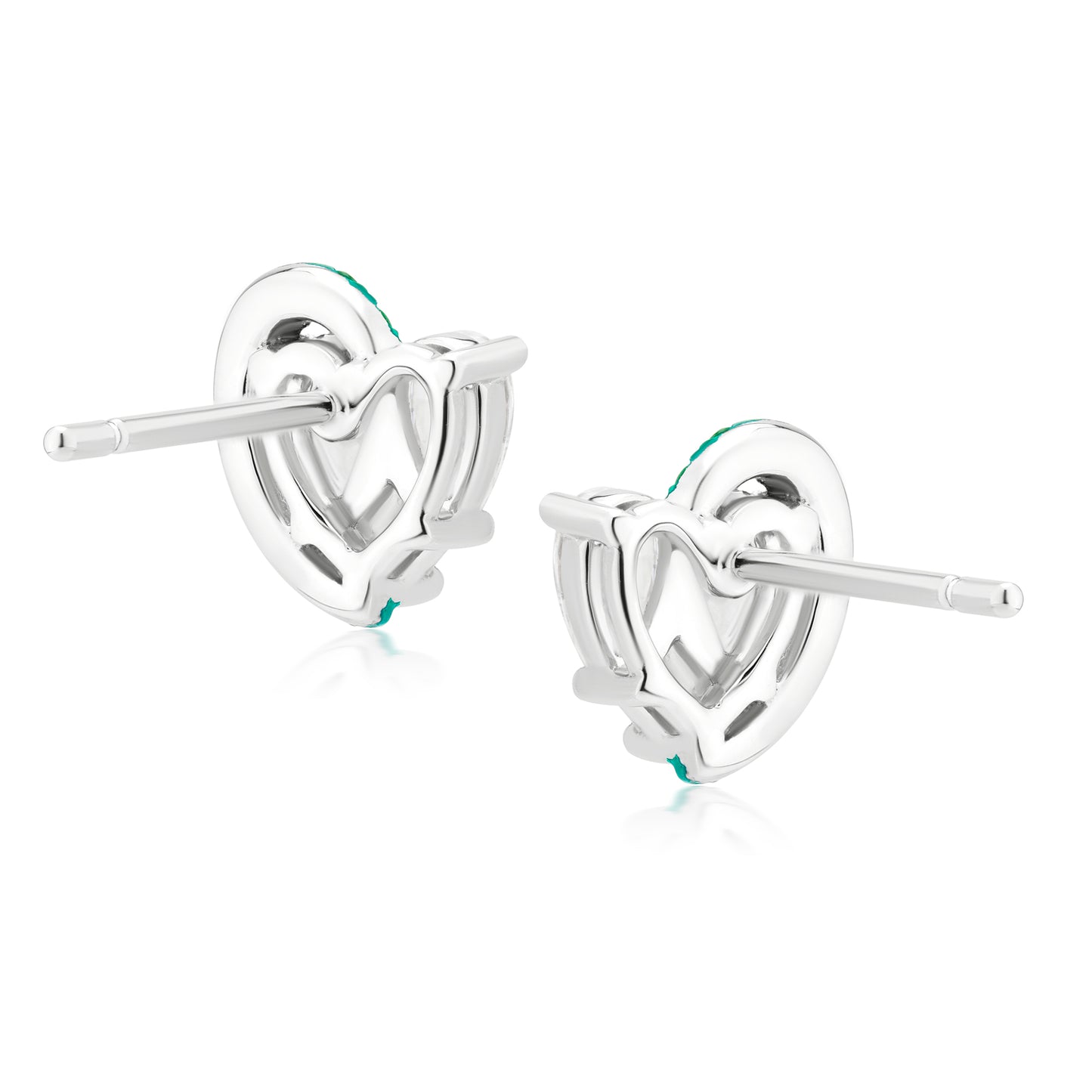 Diamond and Emerald Half Crescent 18K White Gold Stud Earrings
