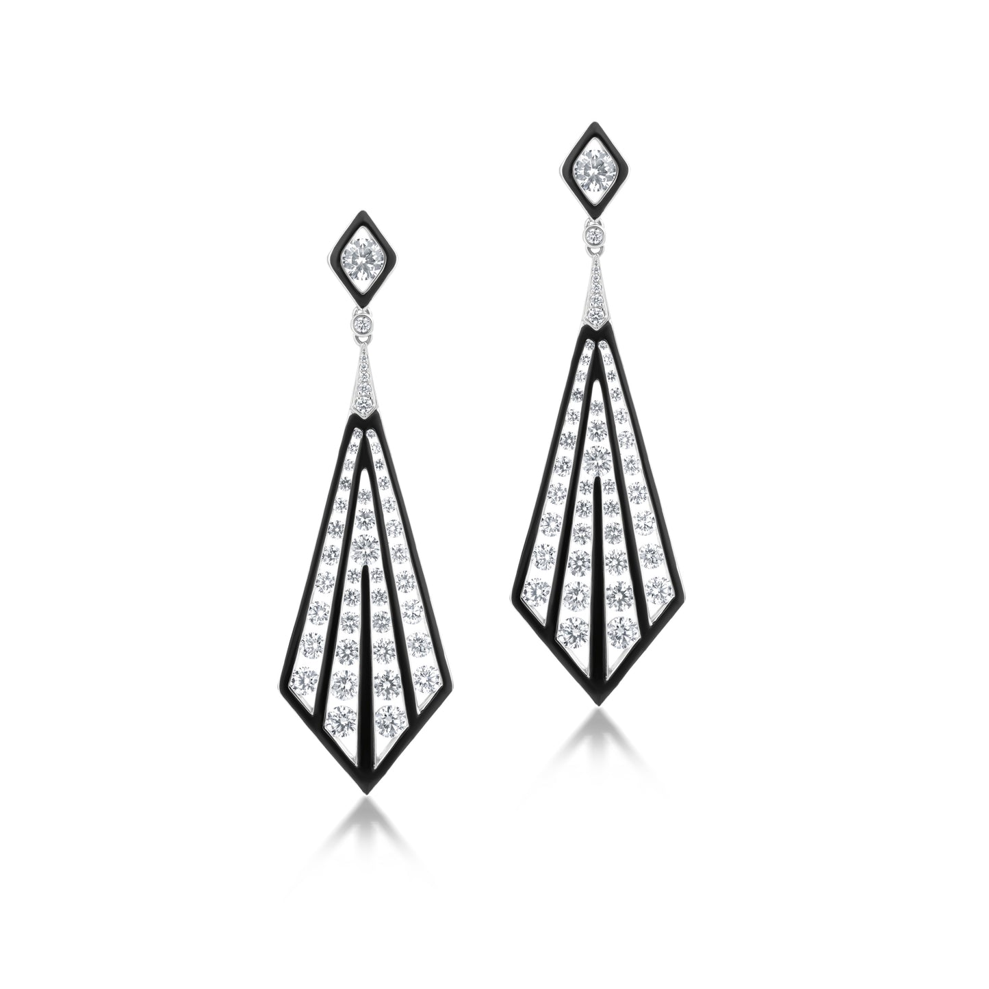 18K White Gold Enamel and Diamond Dangle Earring