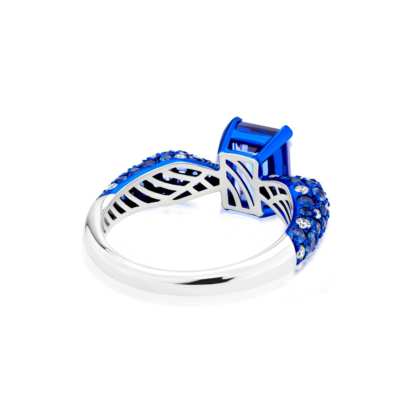 Ring With Sapphire,Tanzanite And Diamond In 18K White Gold And Blue Rhodium