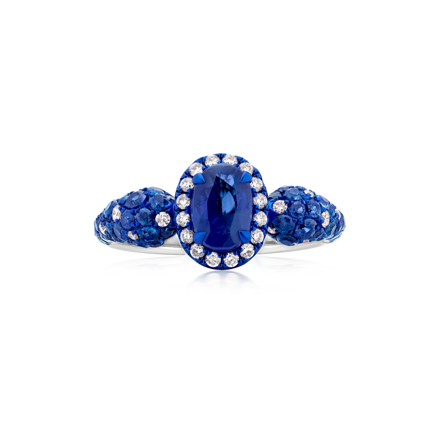 18K White Gold Diamond and Blue Sapphire Statement Ring