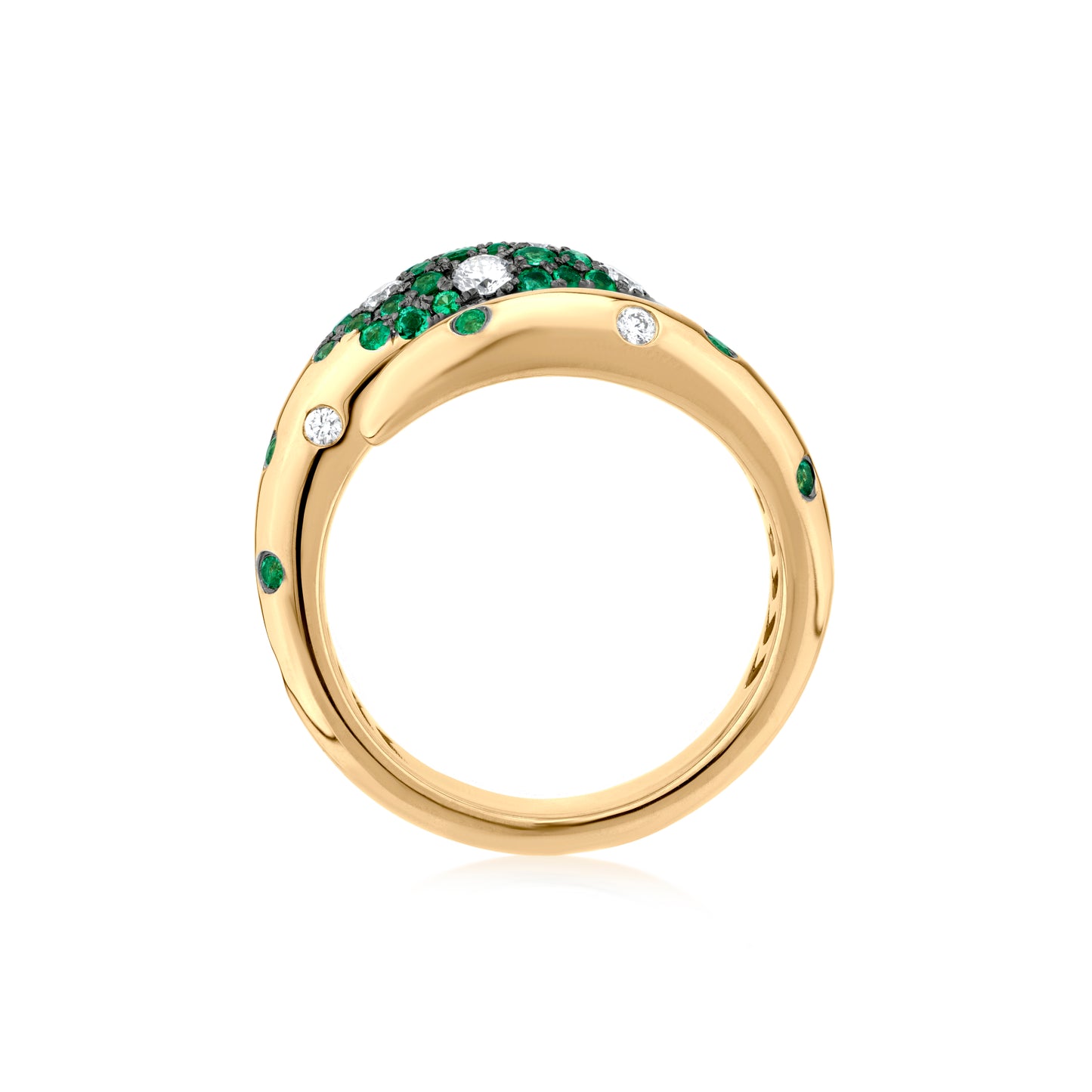 Ring With Emerald And Diamond In 18K Yellow Gold And Black Rhodium