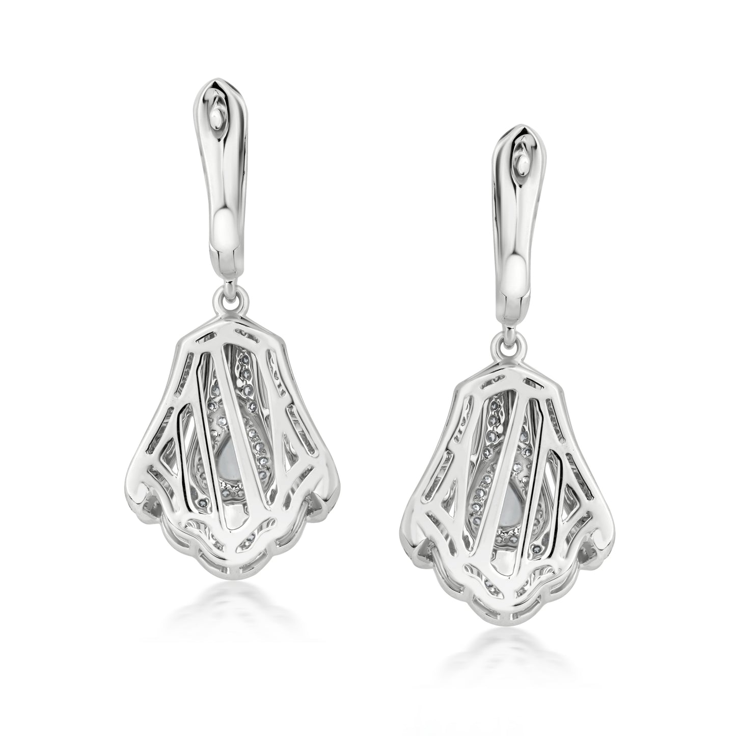 Fan Earring With Diamond In 18K White Gold