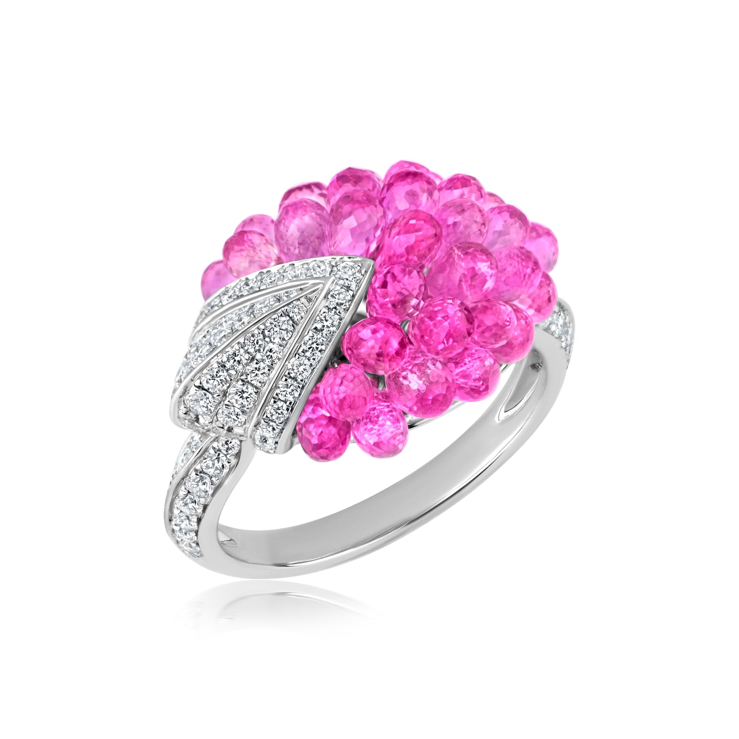 Cluster Around Point Ring With Pink Sapphire And Diamond In 18K White Gold