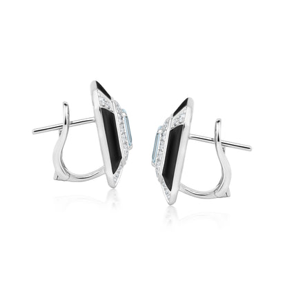 Rectangular Earring With Aqua And Diamond In 18K White Gold