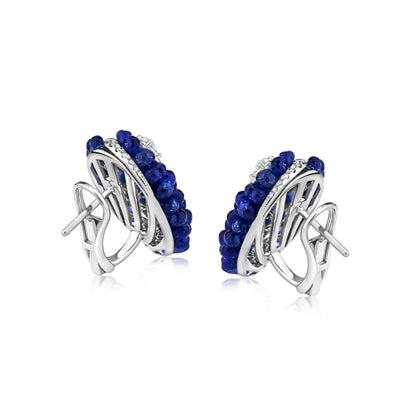 Small Cluster Around Swirl Earrings With Sapphire And Diamond In 18K White Gold