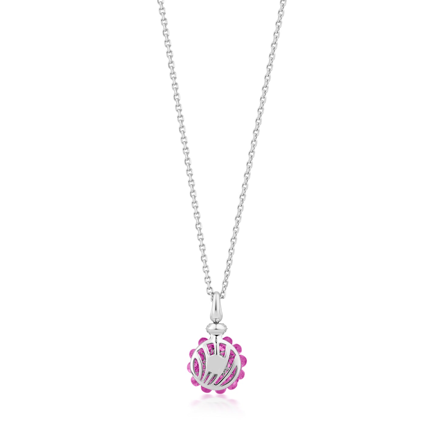 small Round Cluster Pendant Necklace With Pink Sapphire And Diamond In 18K White Gold