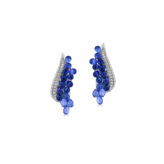 Cluster Earring With Sapphire And Diamond points In 18K White Gold