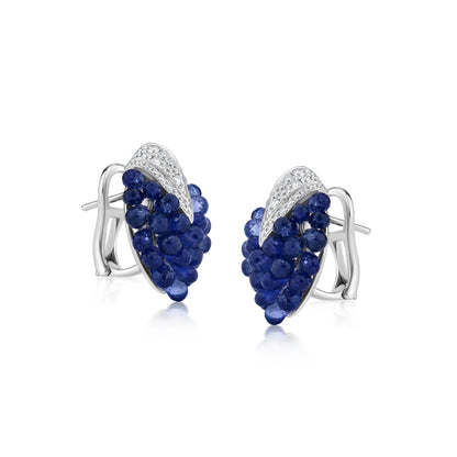 Small Cluster Around Point Earring With Sapphire And Diamond In 18K White Gold