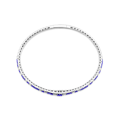 Staggered Sapphire and Diamond 18K White Gold Bangle