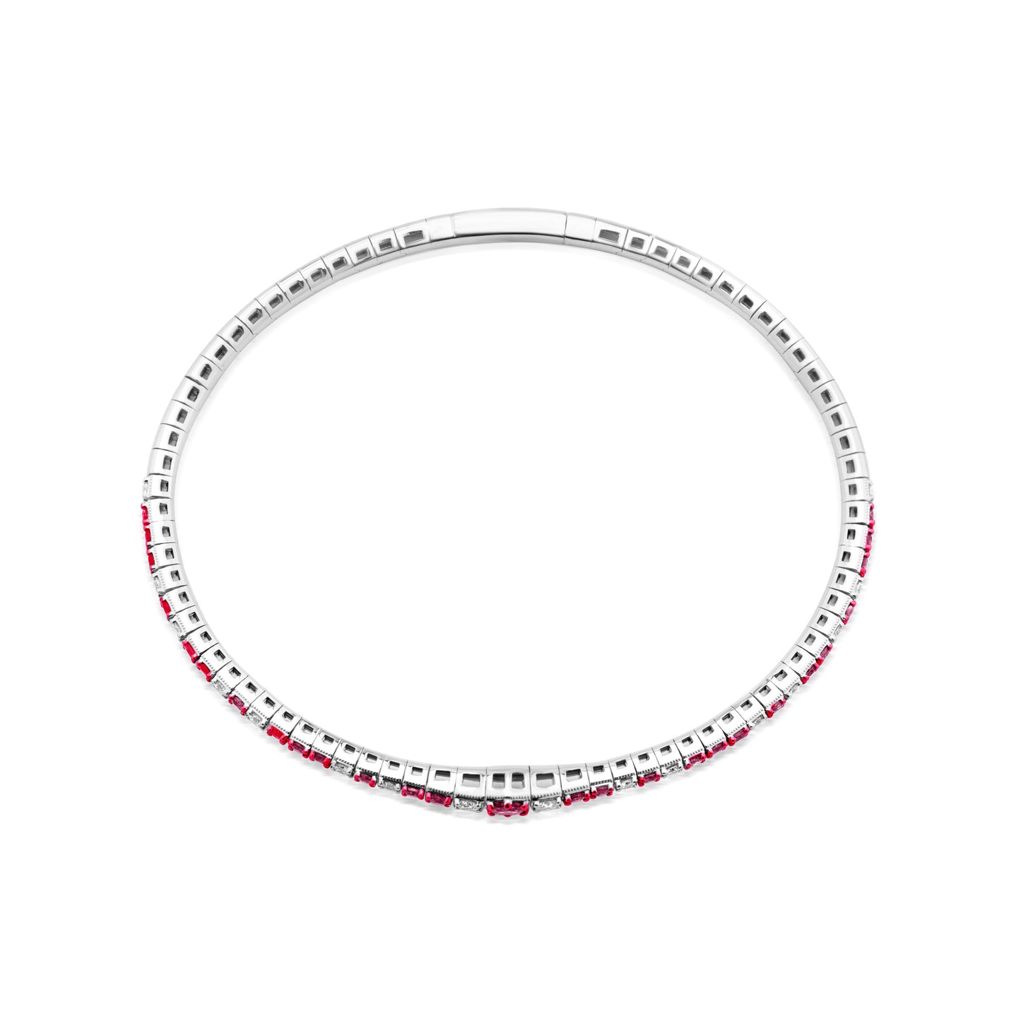 Staggered Ruby and Diamond 18K White Gold Bangle