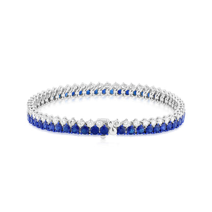 Sapphire and Diamond Dual Row Two-Tone 18K White Gold Bracelet