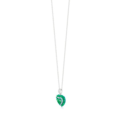 Emerald and Diamond 18K White Gold Heart Pendant Necklace
